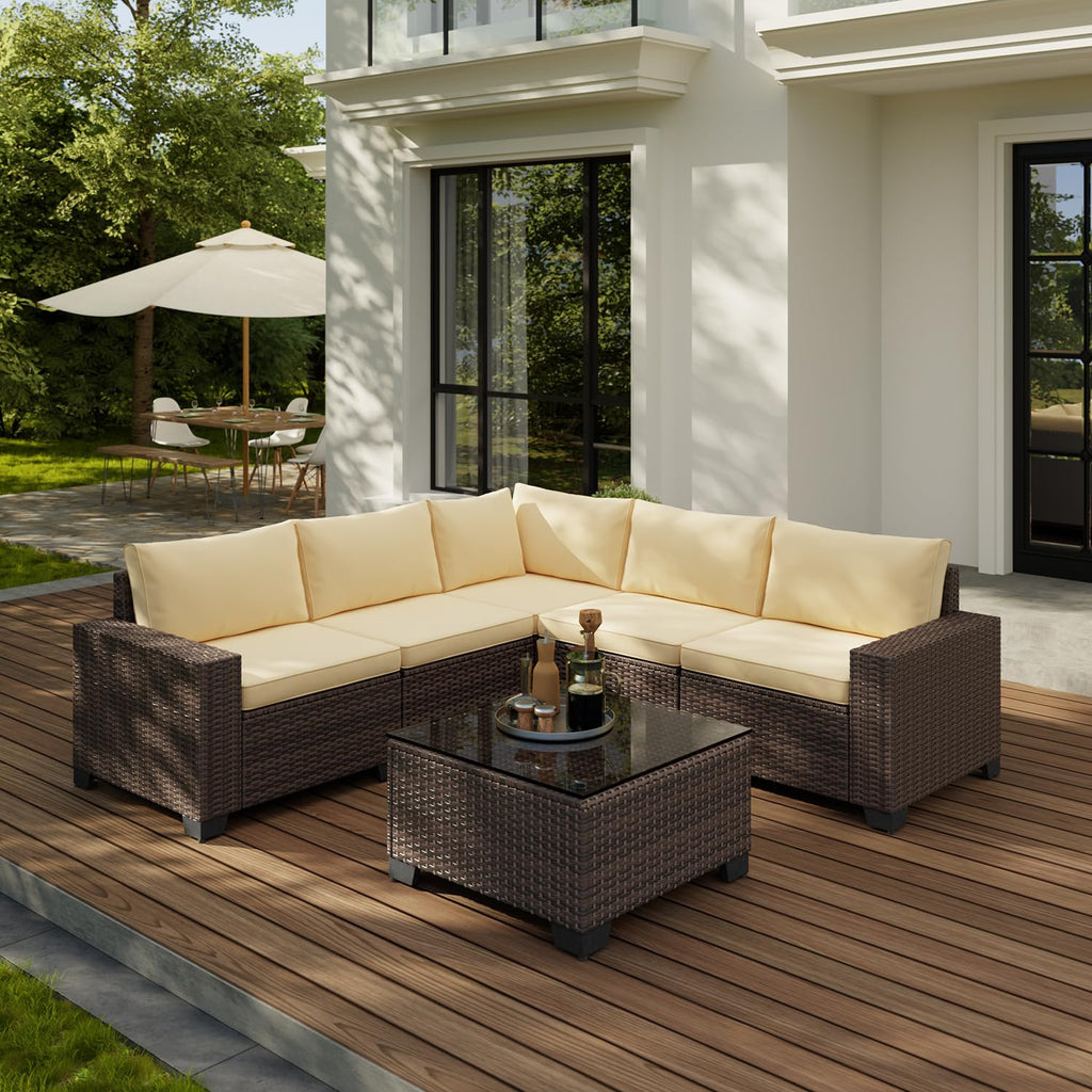 6pc PE Wicker Patio Set Thick Cushions Grey