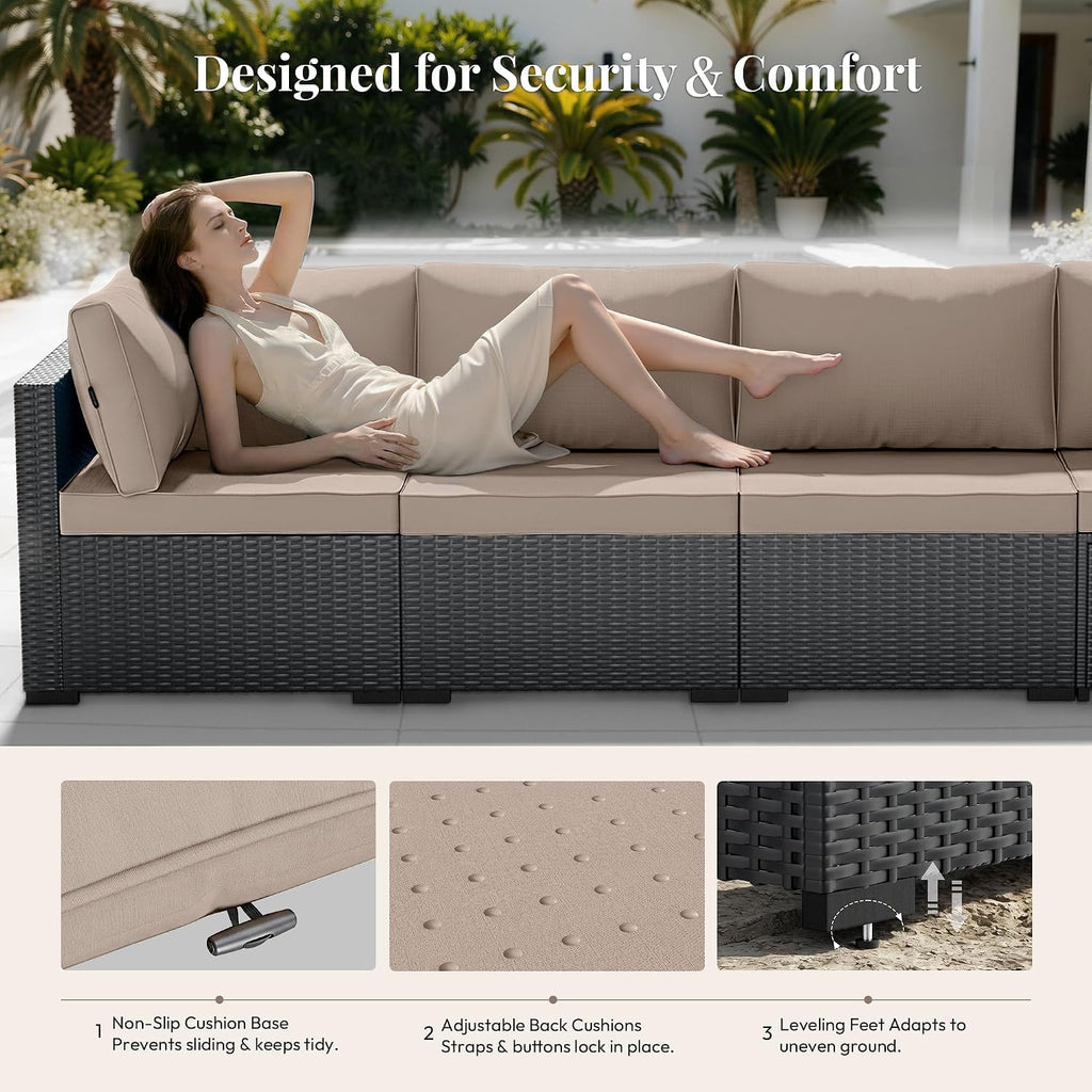 7 Piece Modular Wicker Sectional Patio Set
