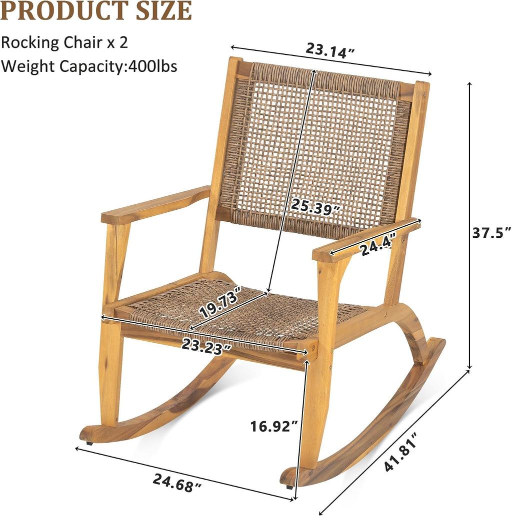 Acacia Wicker Rocking Chairs 2 Pack Heavy Duty 400lbs