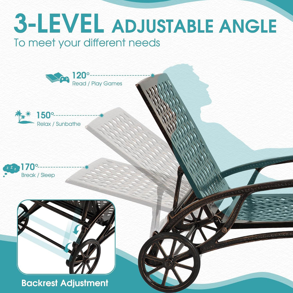Cast Aluminum Wheeled Adjustable Pool Tanning Lounge 2 Pack