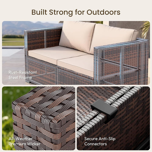 5 Piece Modular Wicker Sectional Khaki Patio Set