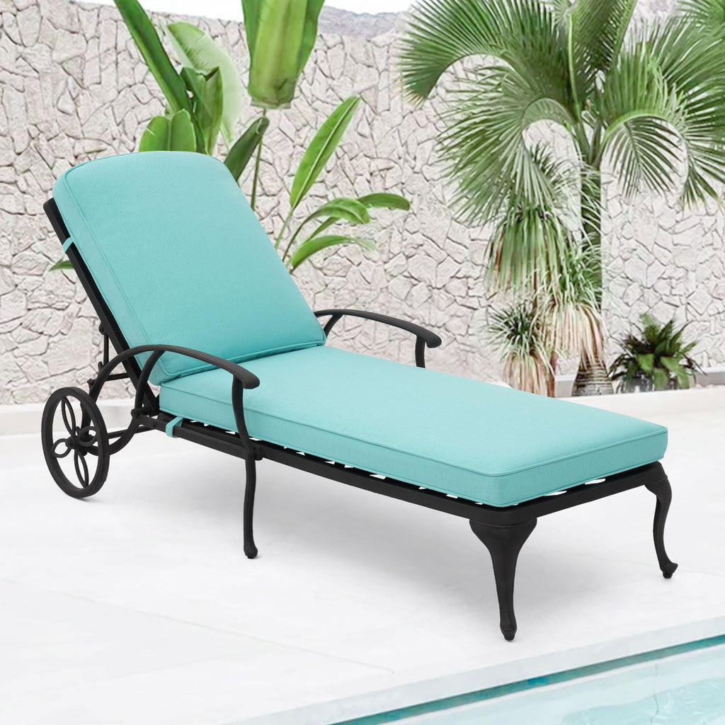 Cast Aluminum Wheeled Cushioned Pool Lounge Chair 2 Pack