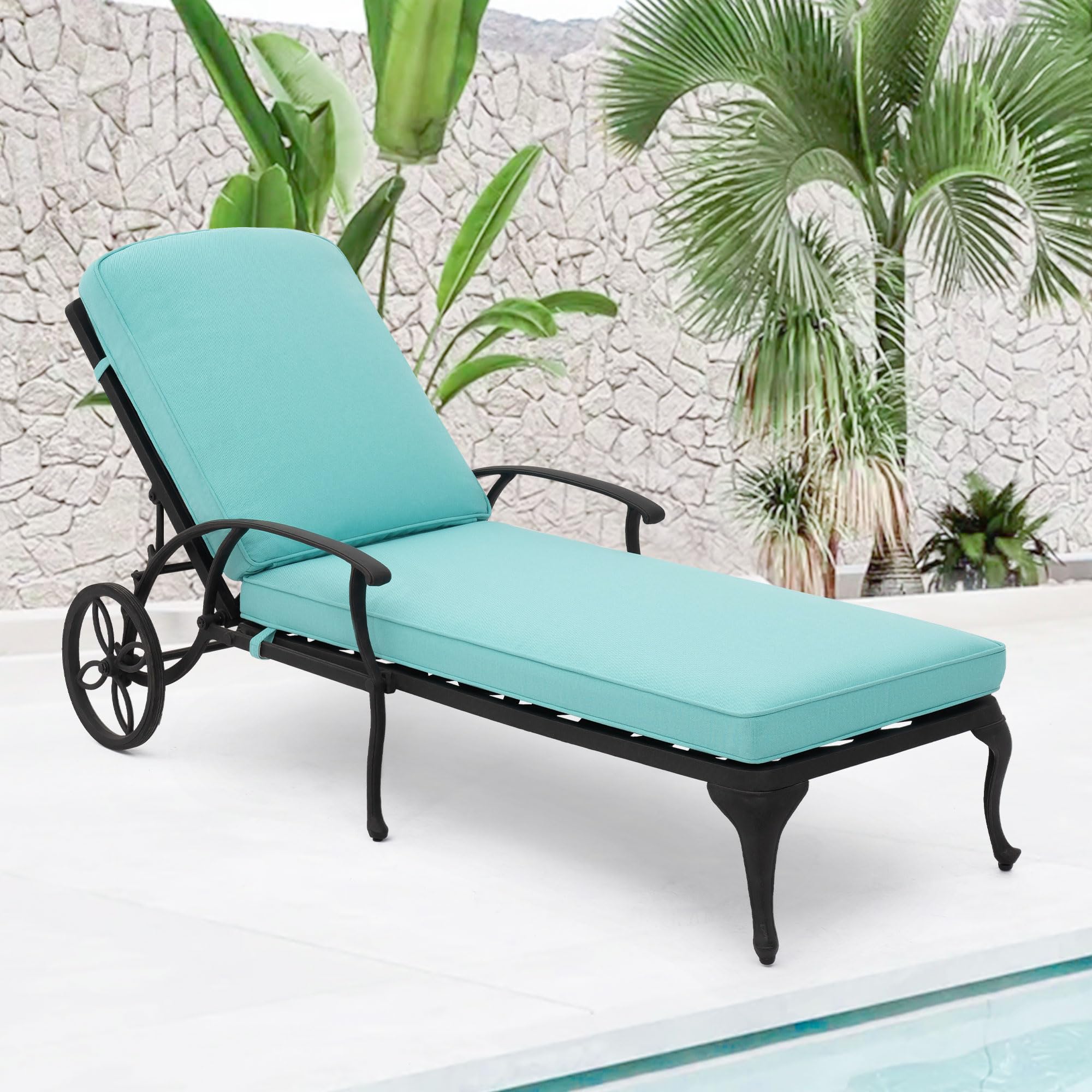 Cast Aluminum Wheeled Cushioned Pool Lounge Chair 2 Pack