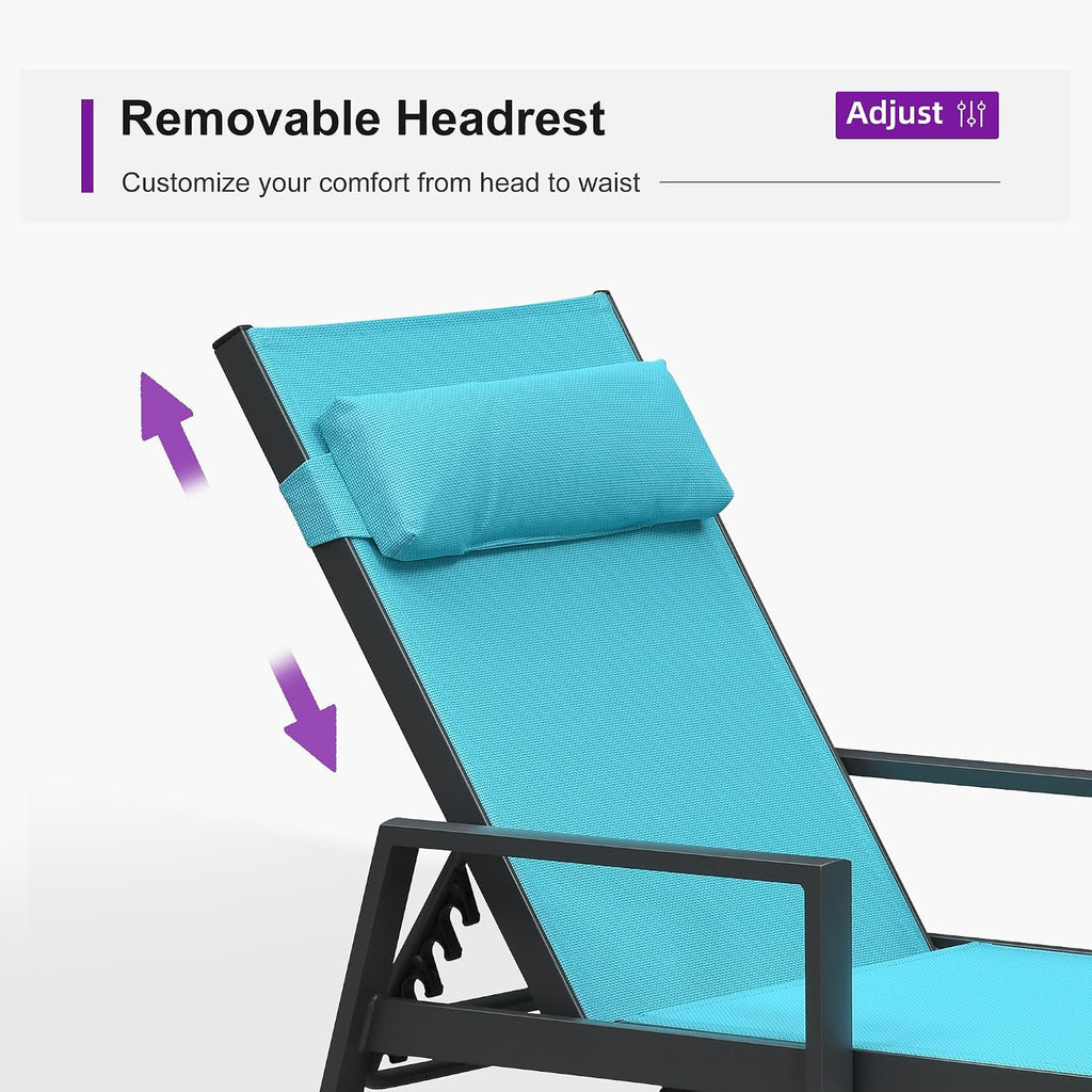 Aluminum Wheeled Patio Lounge Chair Set With Table Pillows