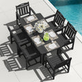 7pc Black HDPE Dining Set Six Chairs Umbrella Hole