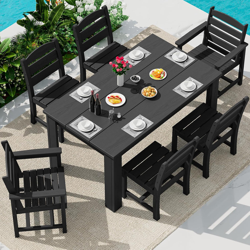 6 Seater HDPE Black Armless Patio Dining Set
