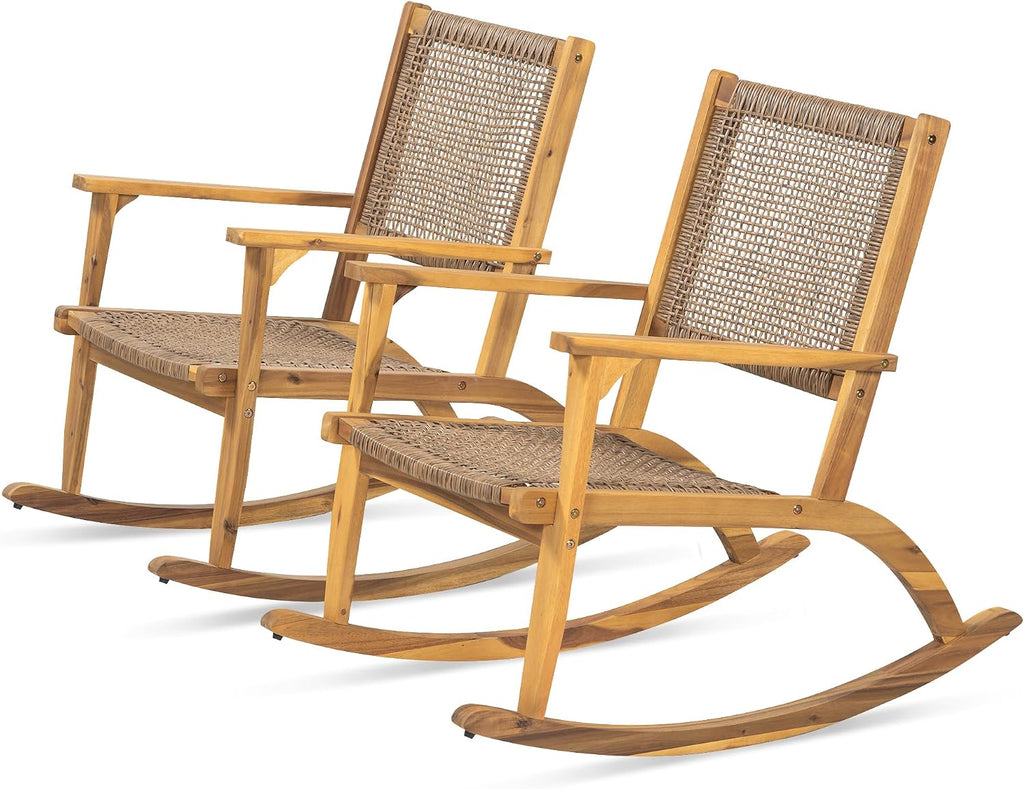 Acacia Wicker Rocking Chairs 2 Pack Heavy Duty 400lbs