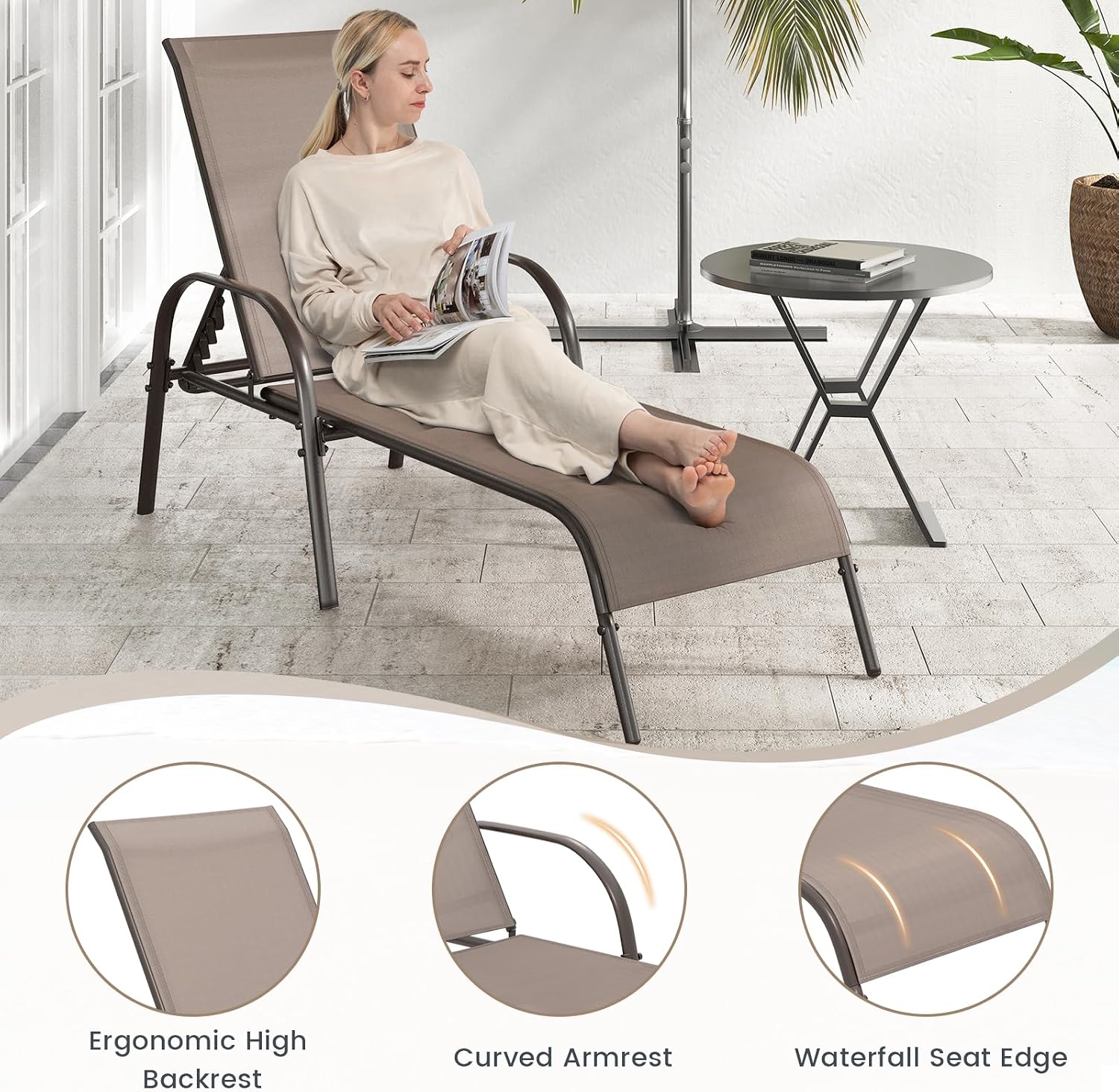 Adjustable Steel Patio Tanning Lounge Chair 2 Pack