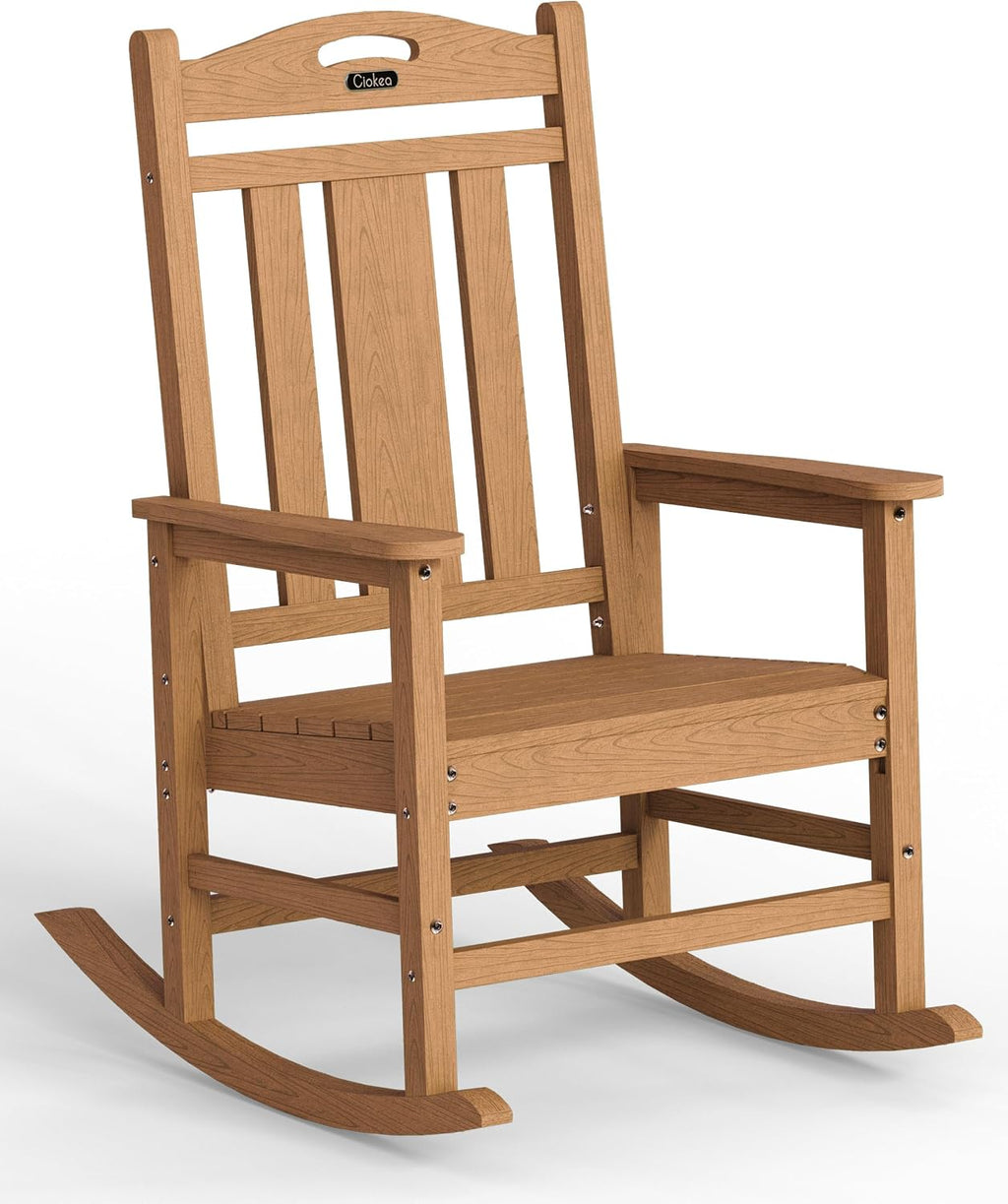 Teak High Back Rocker 380lbs Weather Resistant