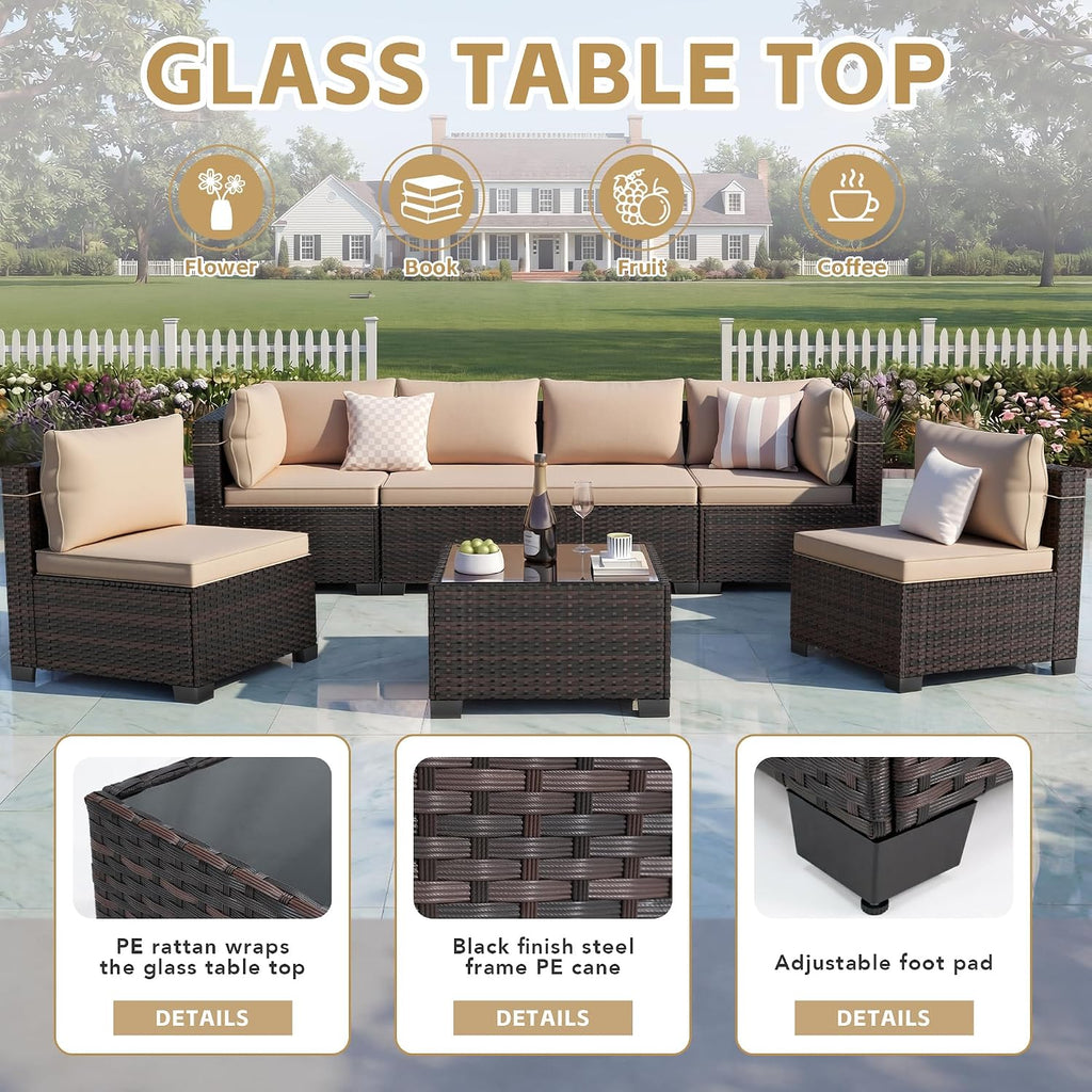 7pc Handwoven Wicker Sectional Patio Tea Table Set