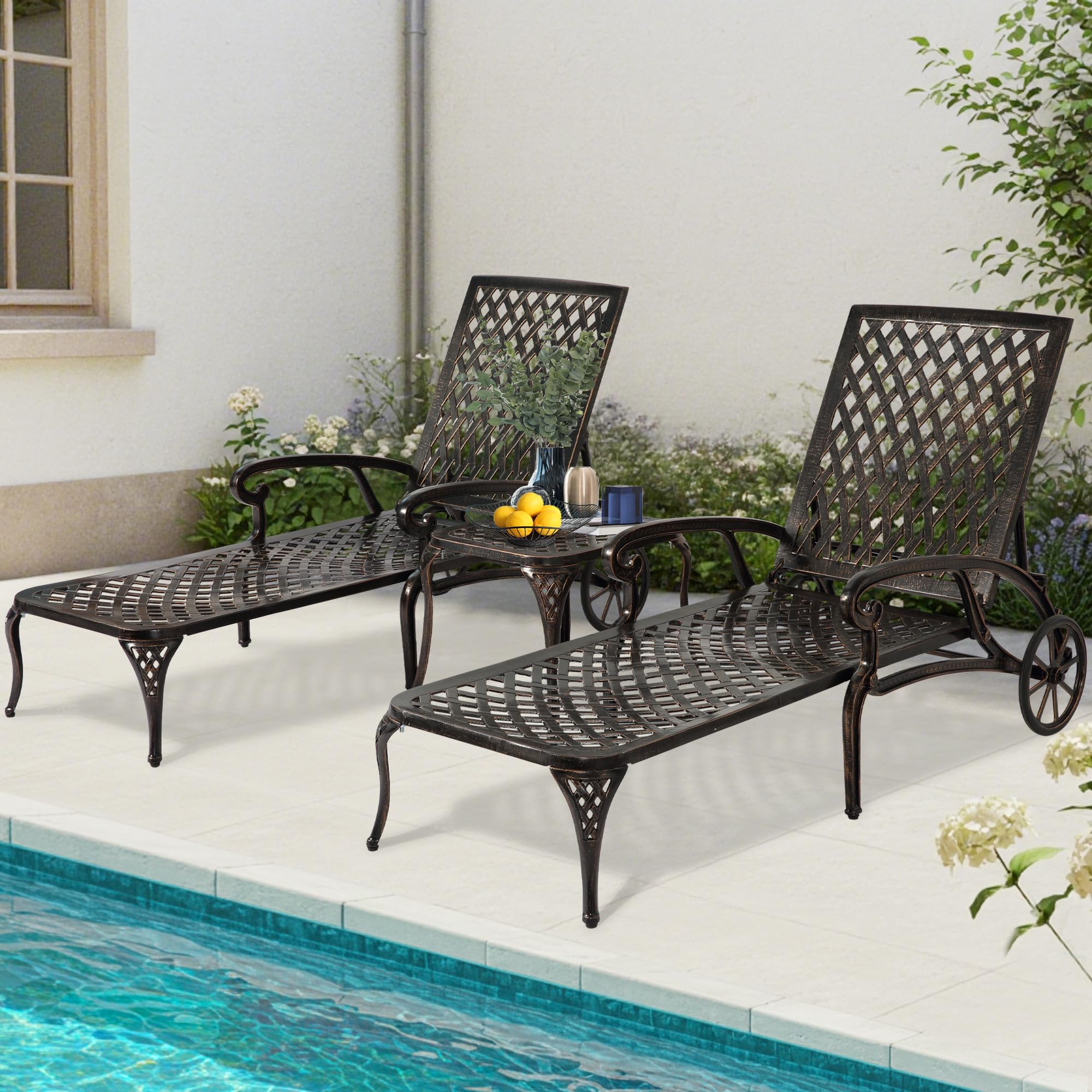 Cast Aluminum Wheeled Adjustable Pool Tanning Lounge 2 Pack