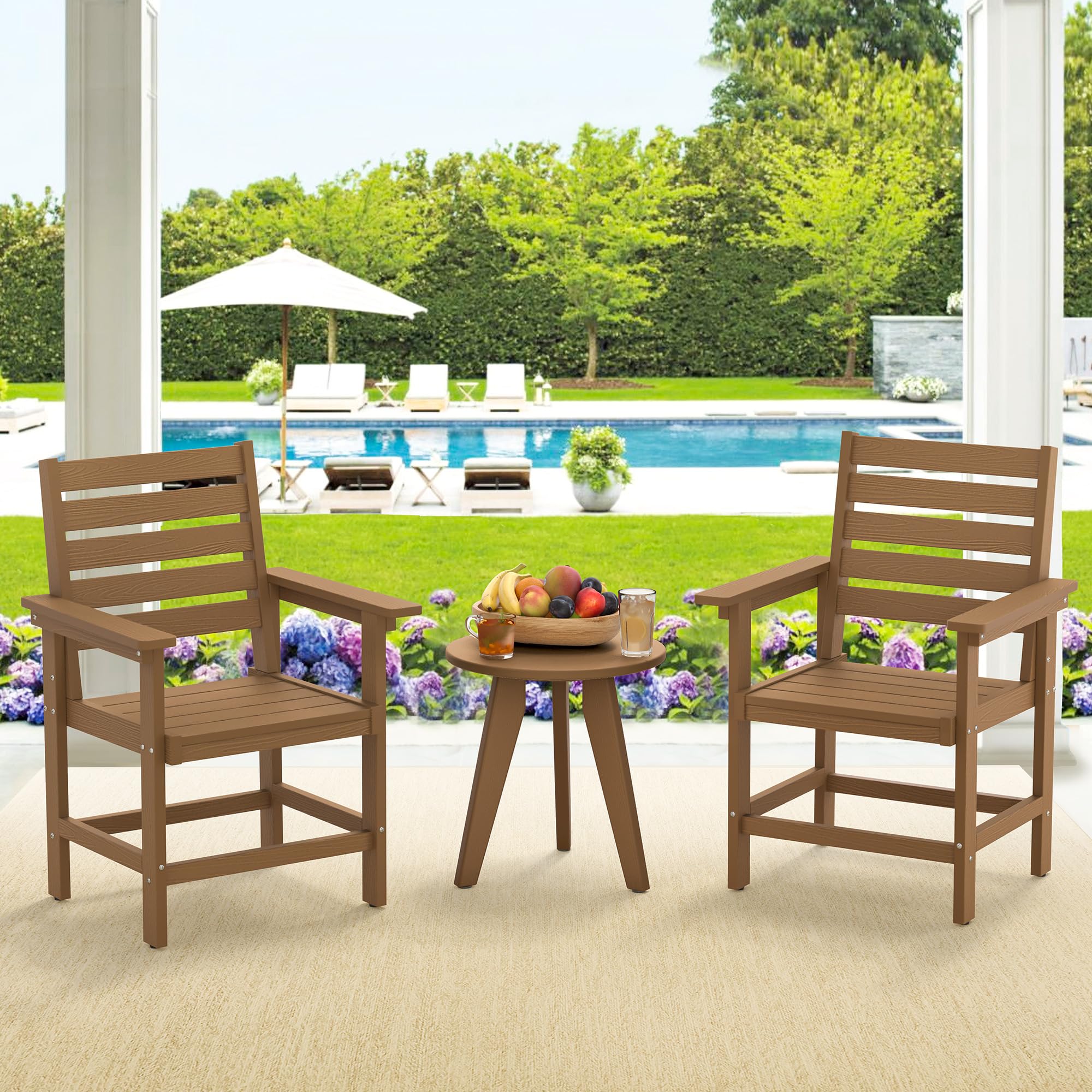 7pc Rectangular HDPS Dining Set Brown Umbrella Hole