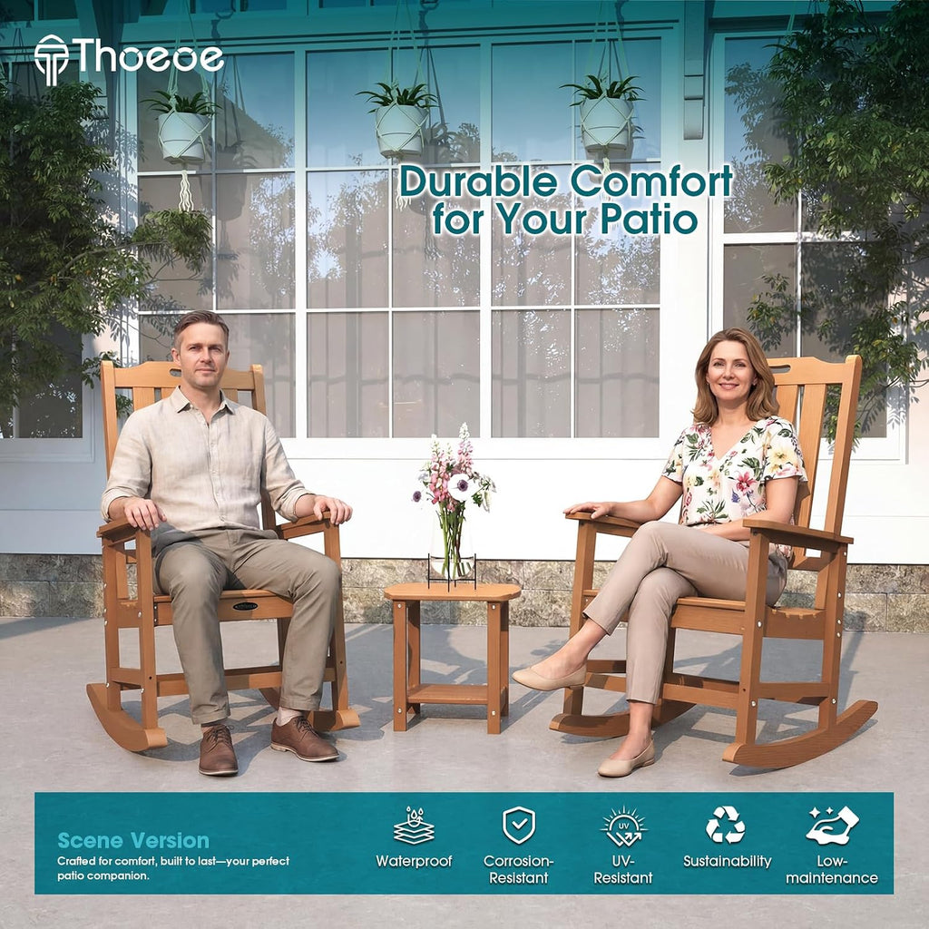 High Back HDPE Weatherproof Patio Rocking Chairs 2-Pack