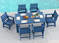 7pc HDPE Blue Dining Set Six Chairs Umbrella Hole
