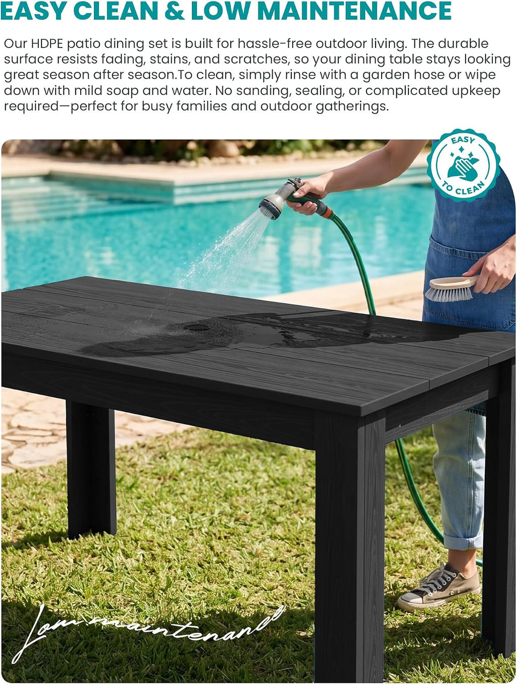 6 Seater HDPE Black Armless Patio Dining Set