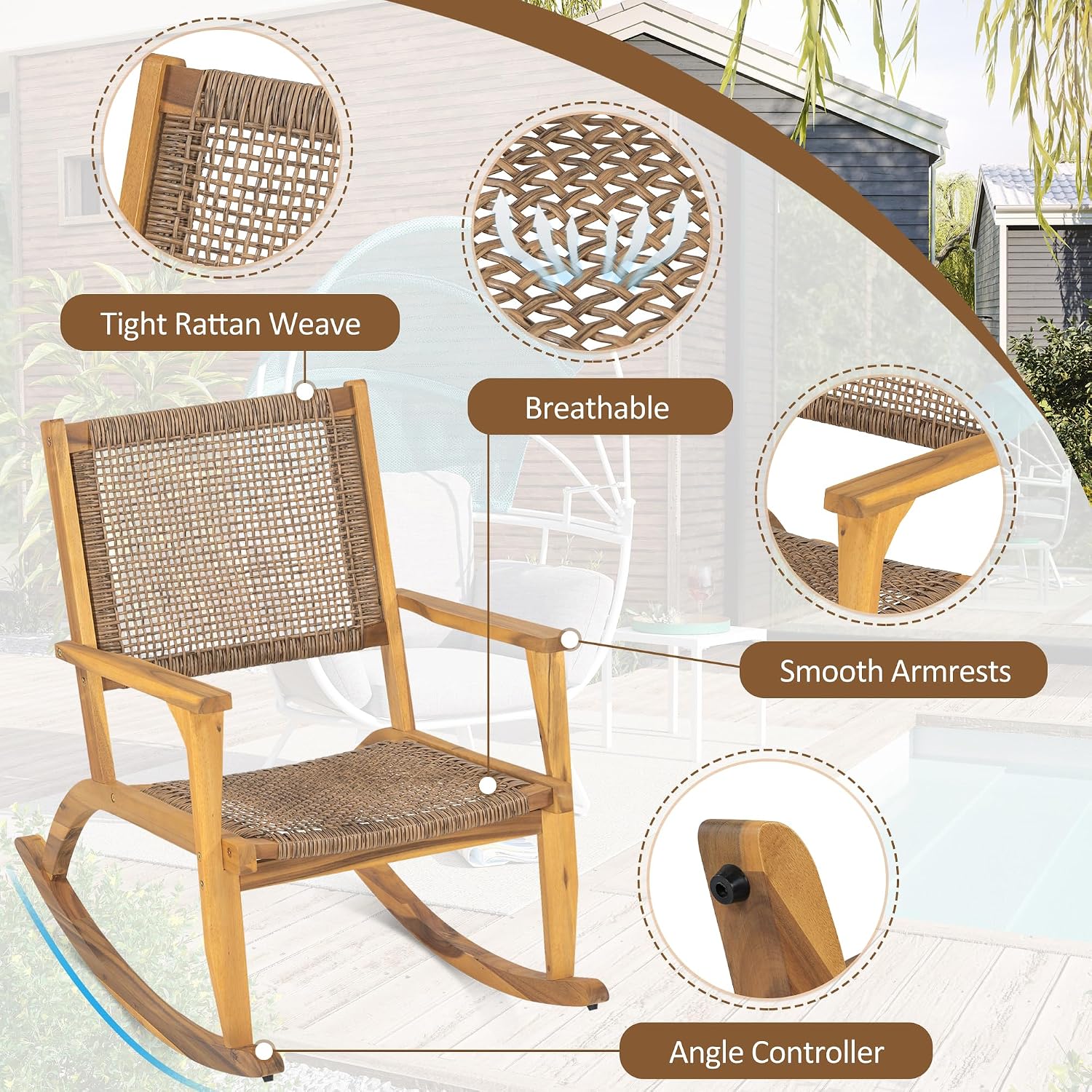 Acacia Wicker Rocking Chairs 2 Pack Heavy Duty 400lbs