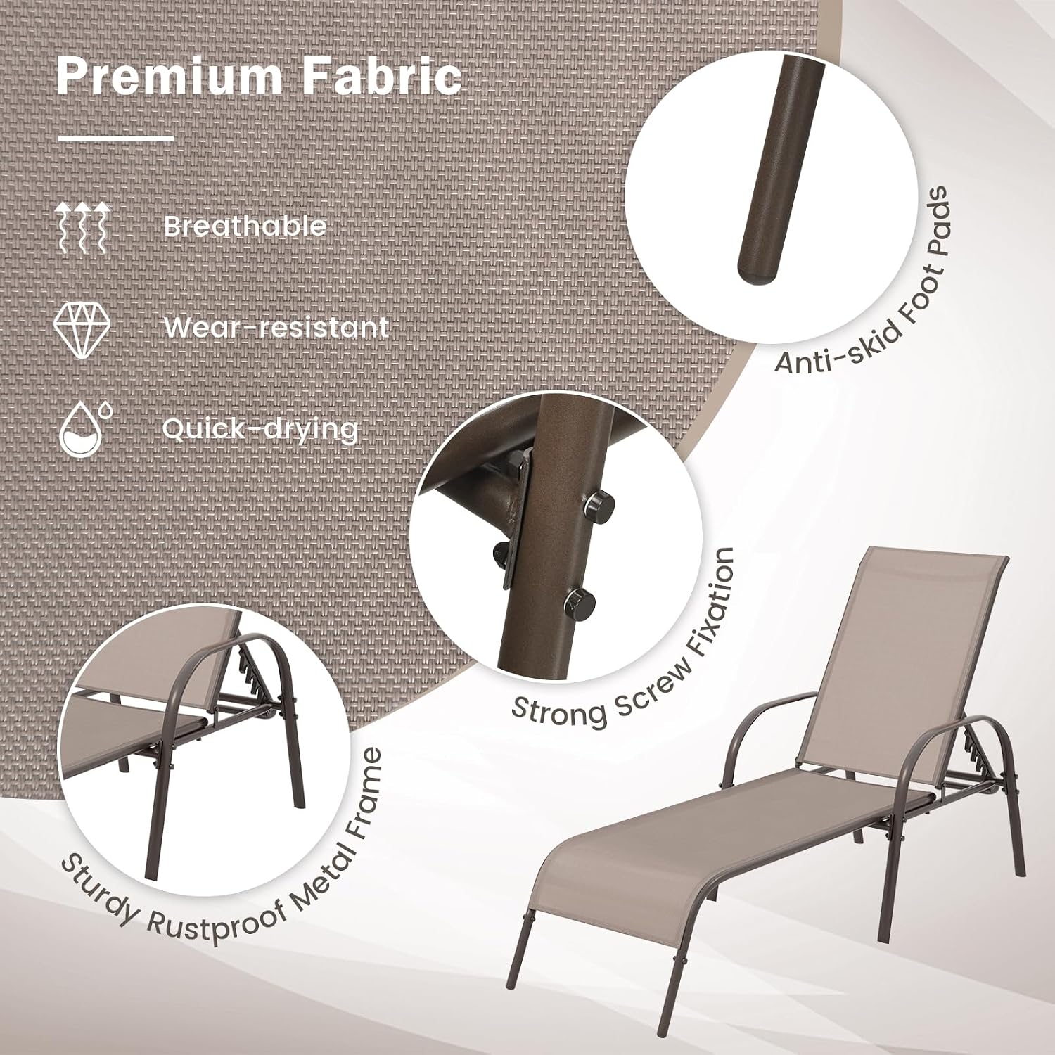 Adjustable Steel Patio Tanning Lounge Chair 2 Pack