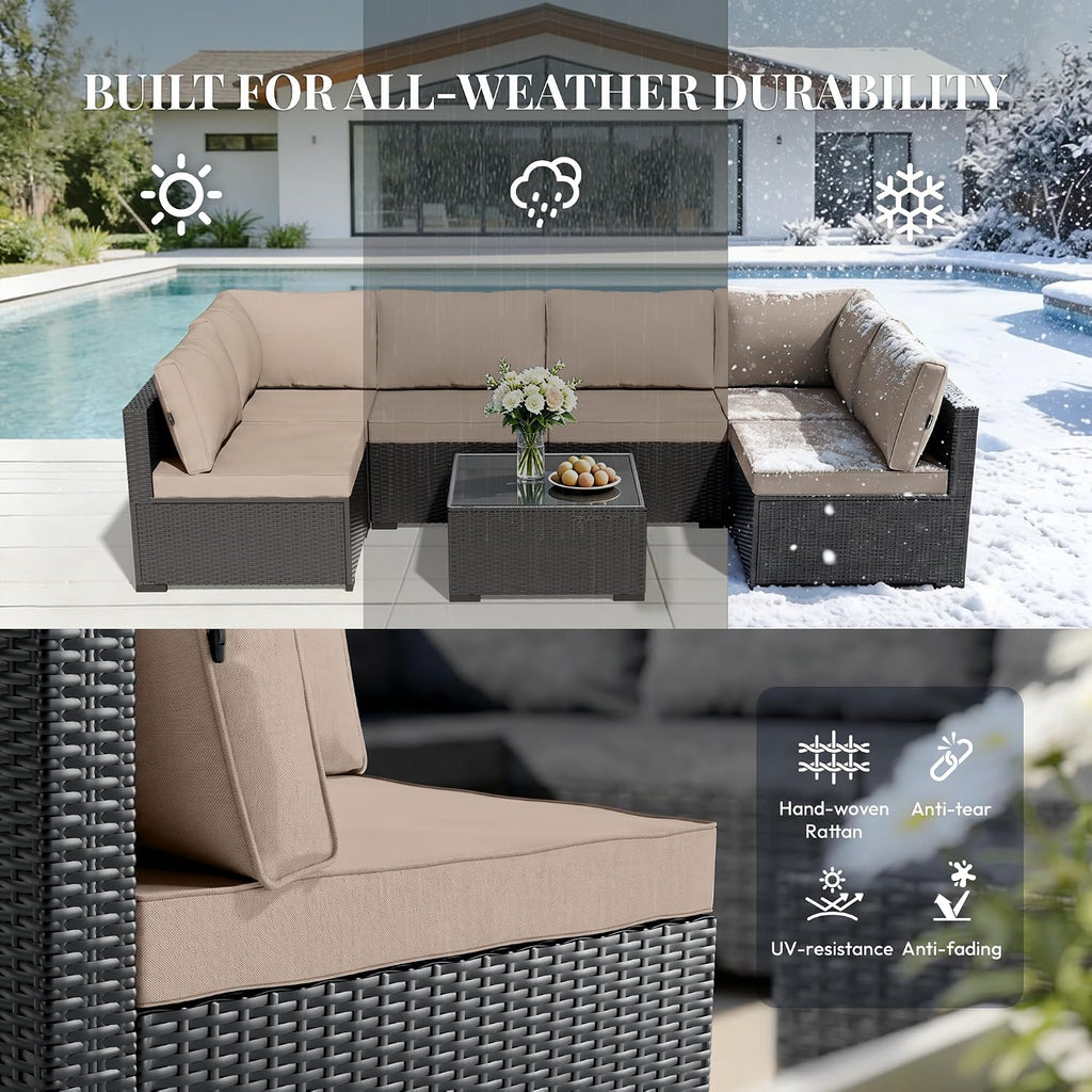 7 Piece Modular Wicker Sectional Patio Set