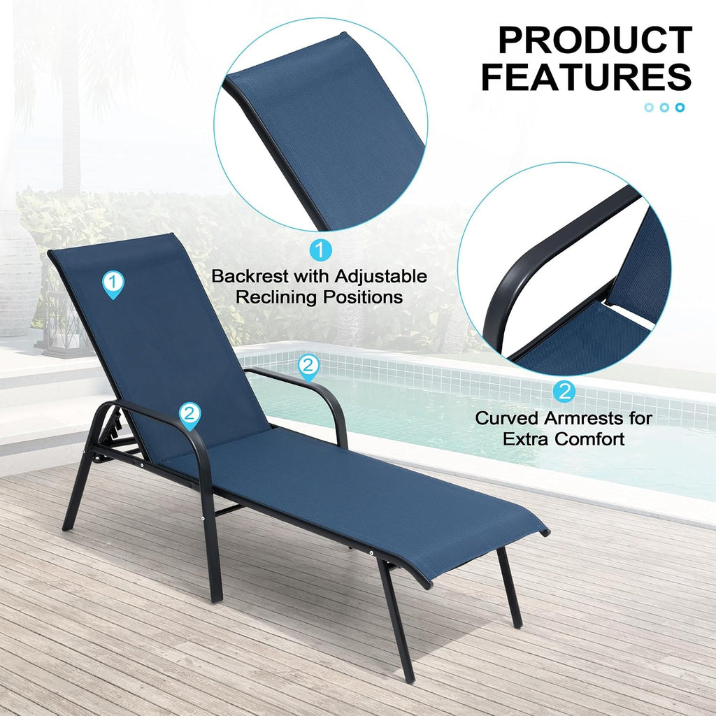 Adjustable Metal Pool Chaise Lounge Chair Set of Two
