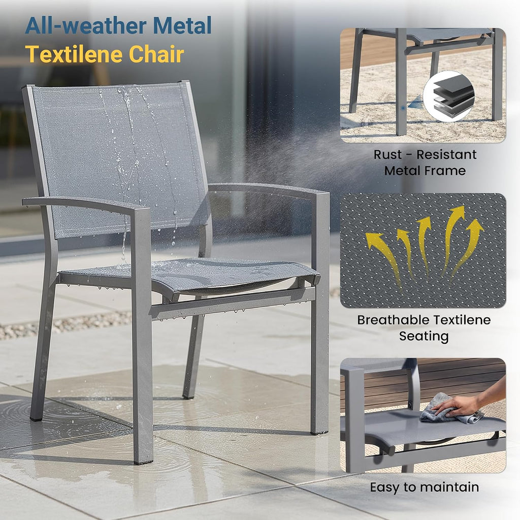 6 Seat Aluminum Table Metal Textilene Dining Set