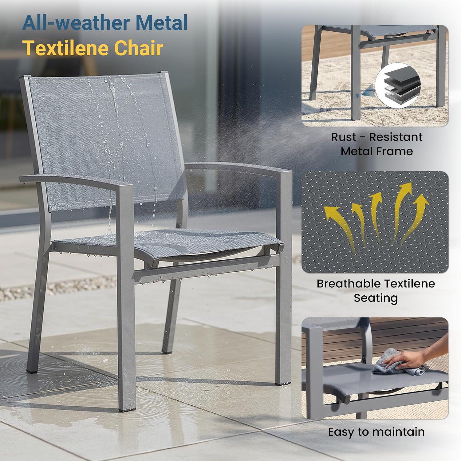 6 Seat Aluminum Table Metal Textilene Dining Set