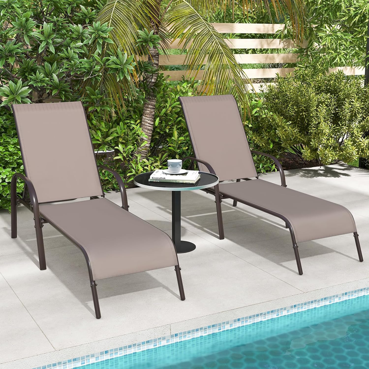 Breathable Metal Frame 5-Position Pool Chaise Lounge