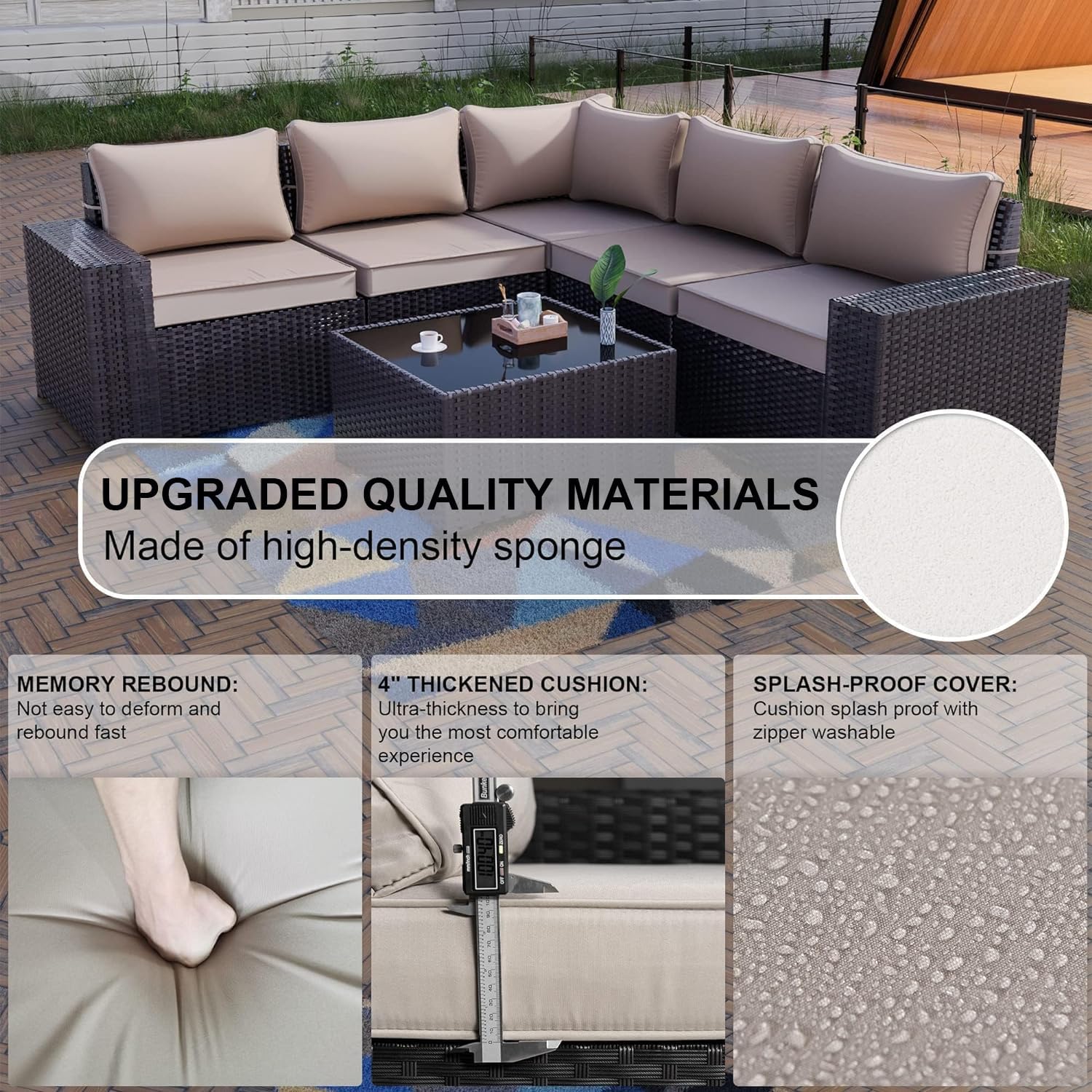 6pc PE Wicker Sectional Khaki Patio Conversation Set