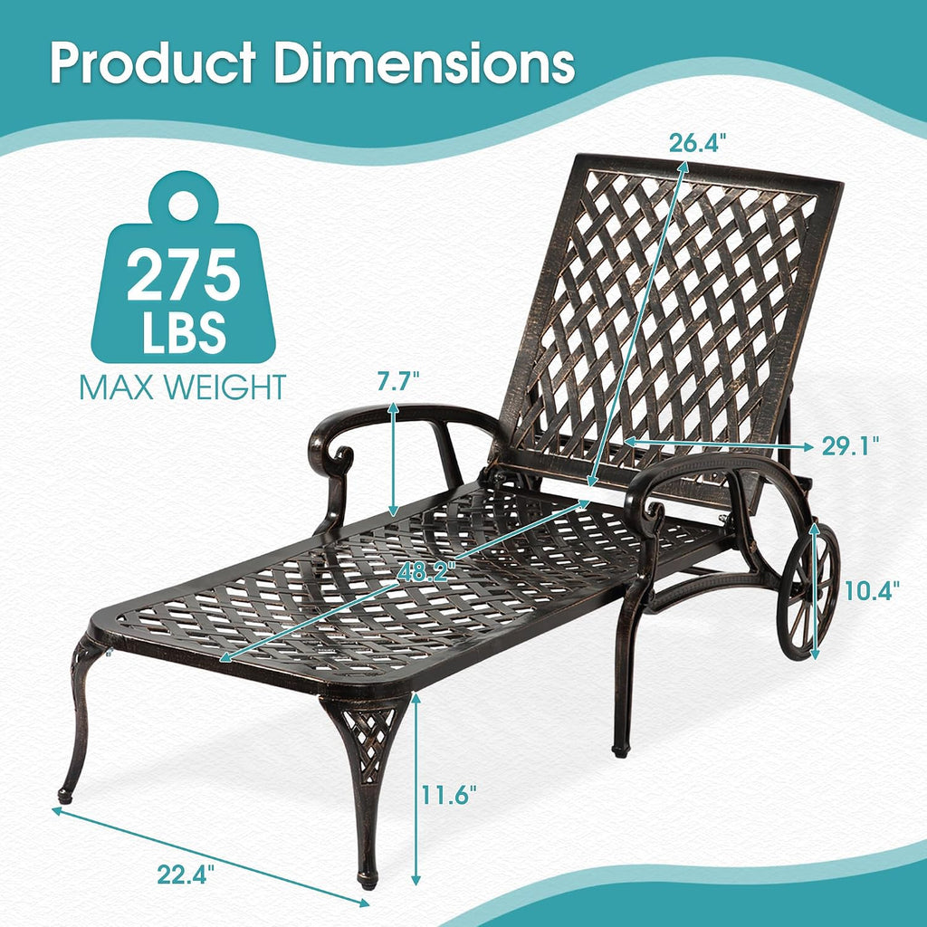 Cast Aluminum Wheeled Adjustable Pool Tanning Lounge 2 Pack