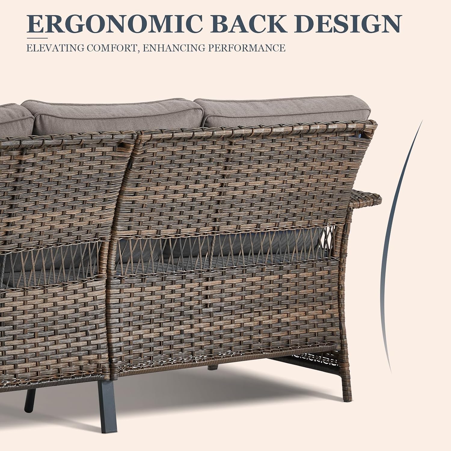 3pc Wicker Sofa Set Rattan Ottomans Grey Cushions