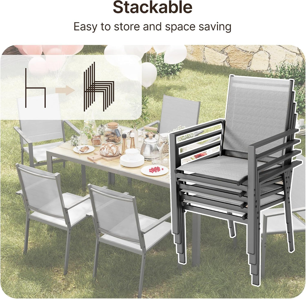 6 Seat Rectangular Dining Set Umbrella Hole Grey Brown