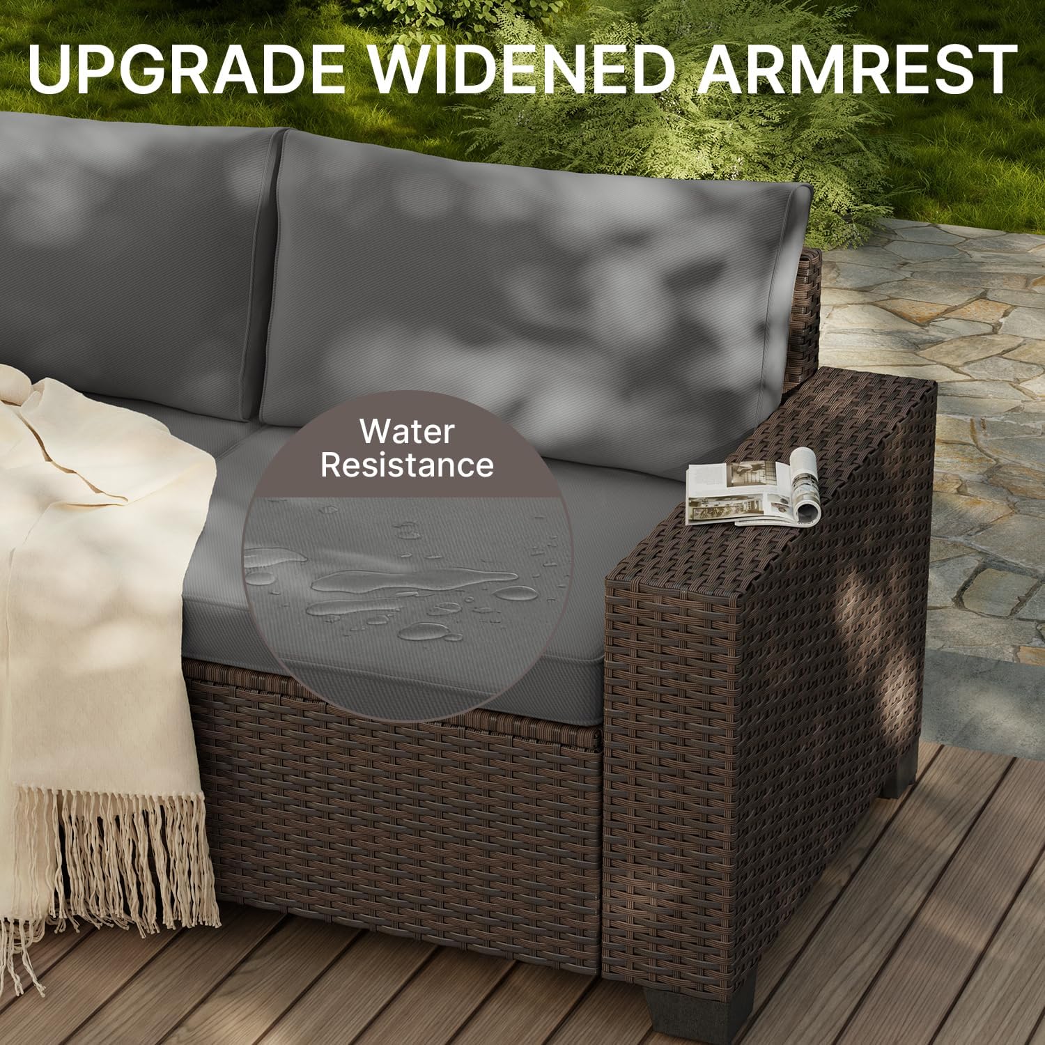 6pc PE Wicker Patio Set Thick Cushions Grey
