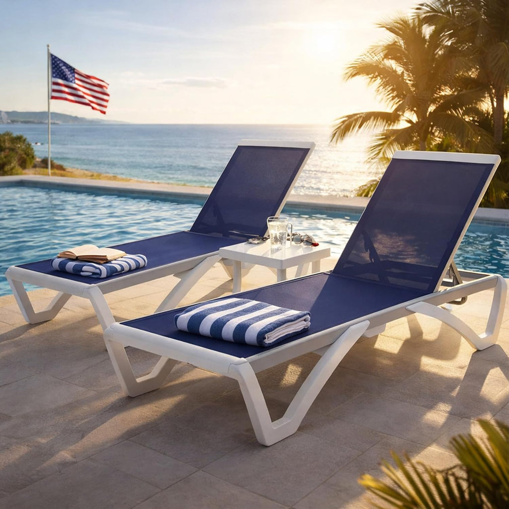 3-Piece Aluminum Textilene Patio Lounge Chair Set