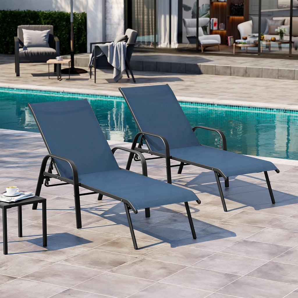 Adjustable Metal Pool Chaise Lounge Chair Set of Two