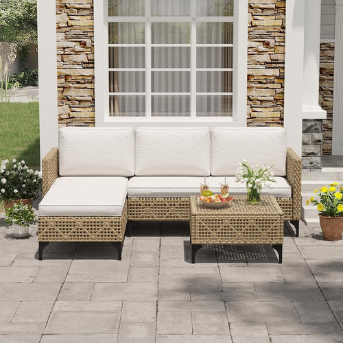 3pc Brown Wicker Set Cushioned Coffee Table Patio