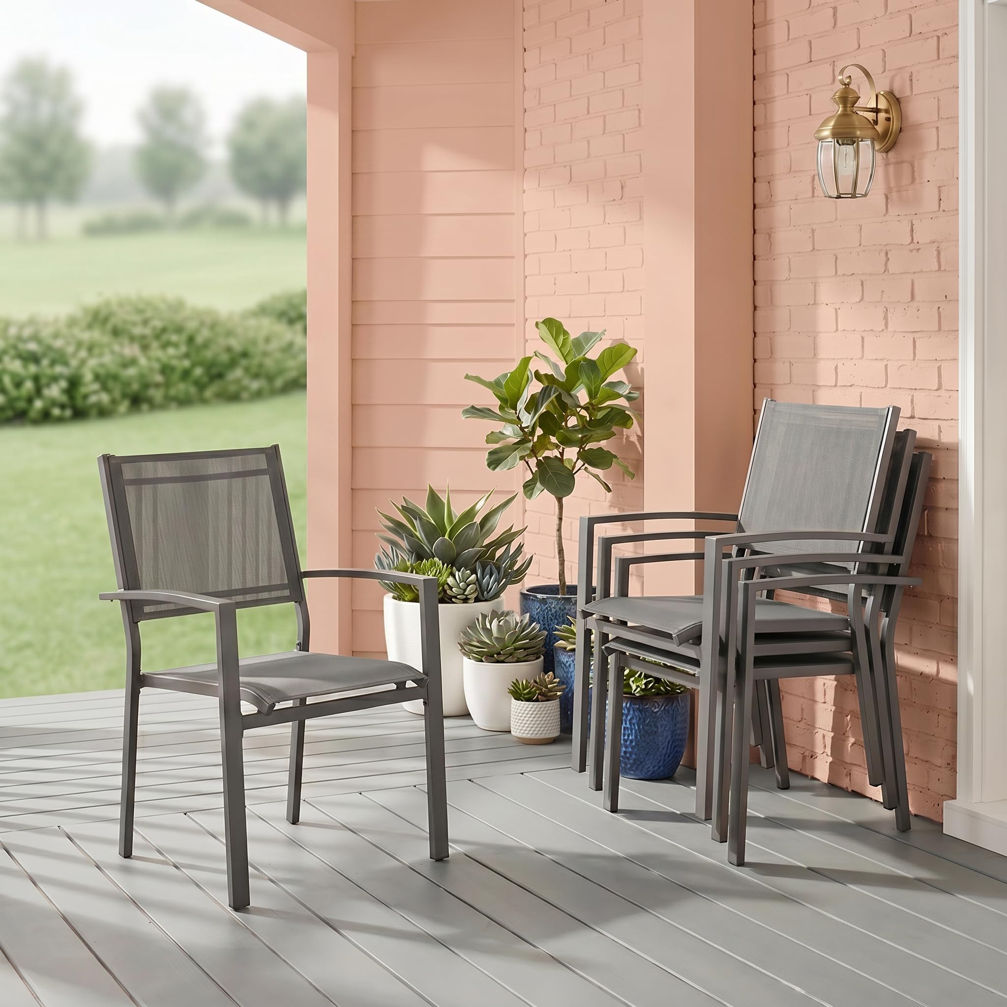 6 Seat Aluminum Table Metal Textilene Dining Set