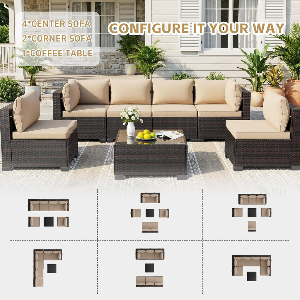 7pc Handwoven Wicker Sectional Patio Tea Table Set