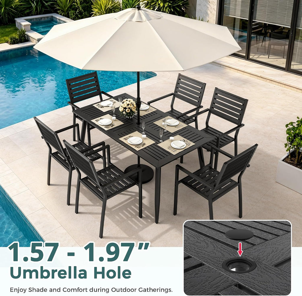 7pc HDPE Dining Set Stackable Iron Frame Chairs