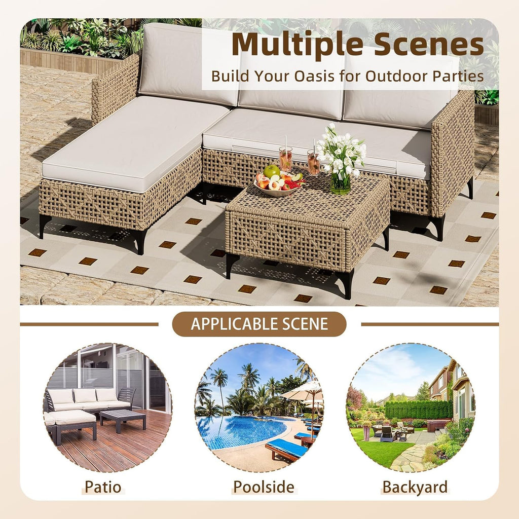 3pc Brown Wicker Set Cushioned Coffee Table Patio