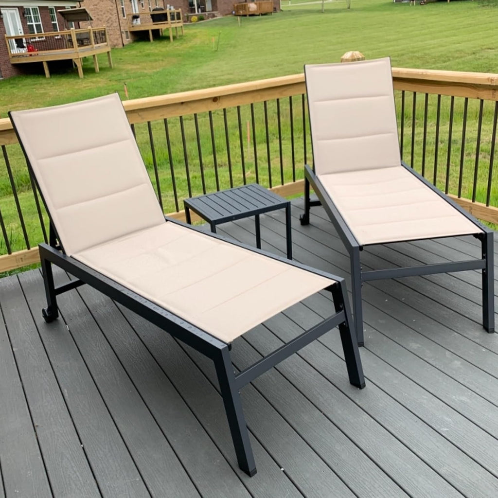 Aluminum Wheeled Pool Lounge Chair 2 Pack Side Table