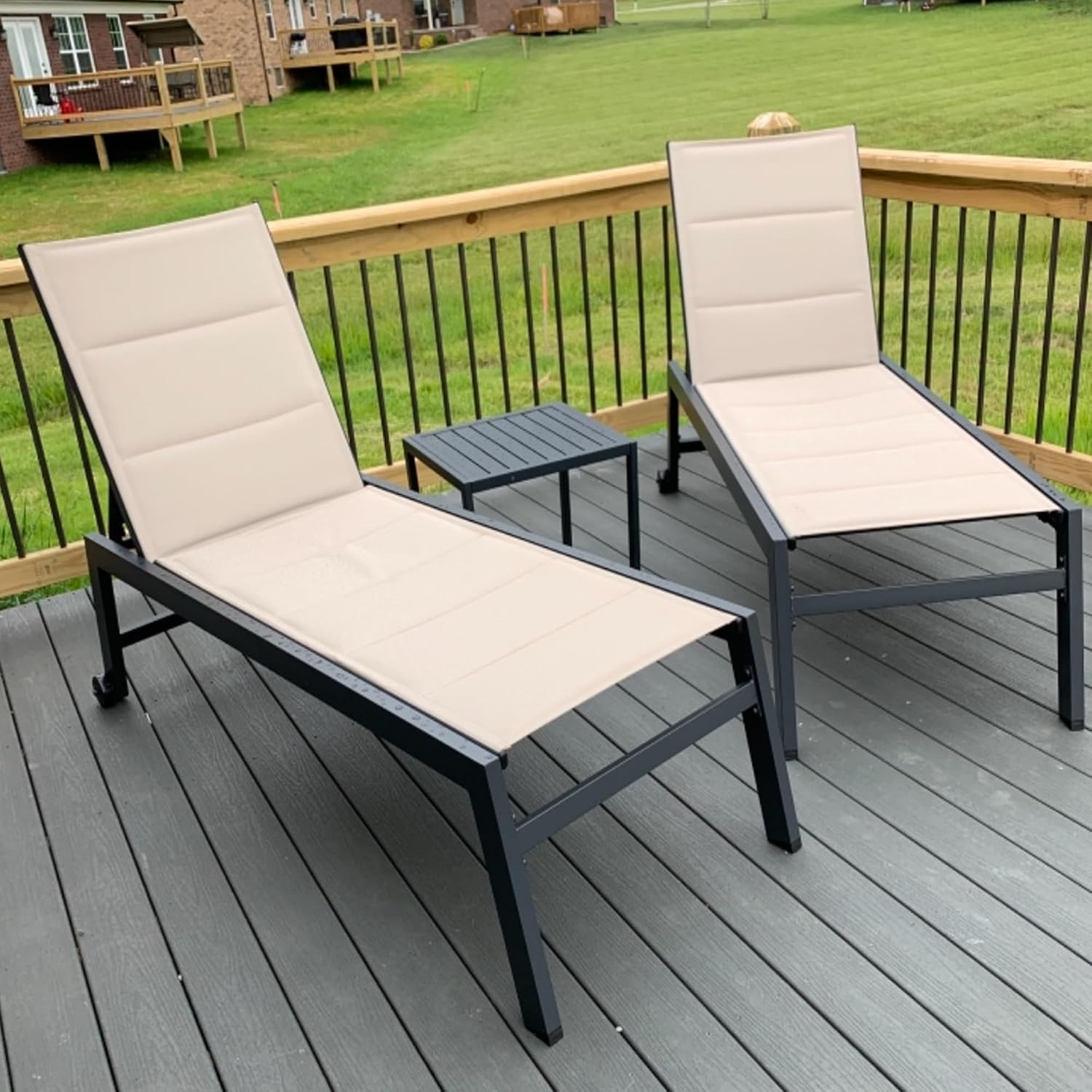 Aluminum Wheeled Pool Lounge Chair 2 Pack Side Table