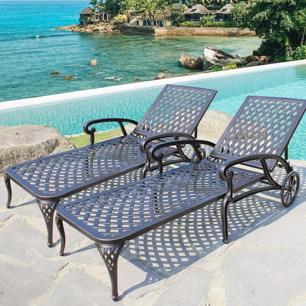 Cast Aluminum Wheeled Adjustable Pool Tanning Lounge 2 Pack