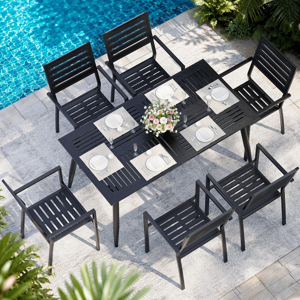 7pc HDPE Dining Set Stackable Iron Frame Chairs