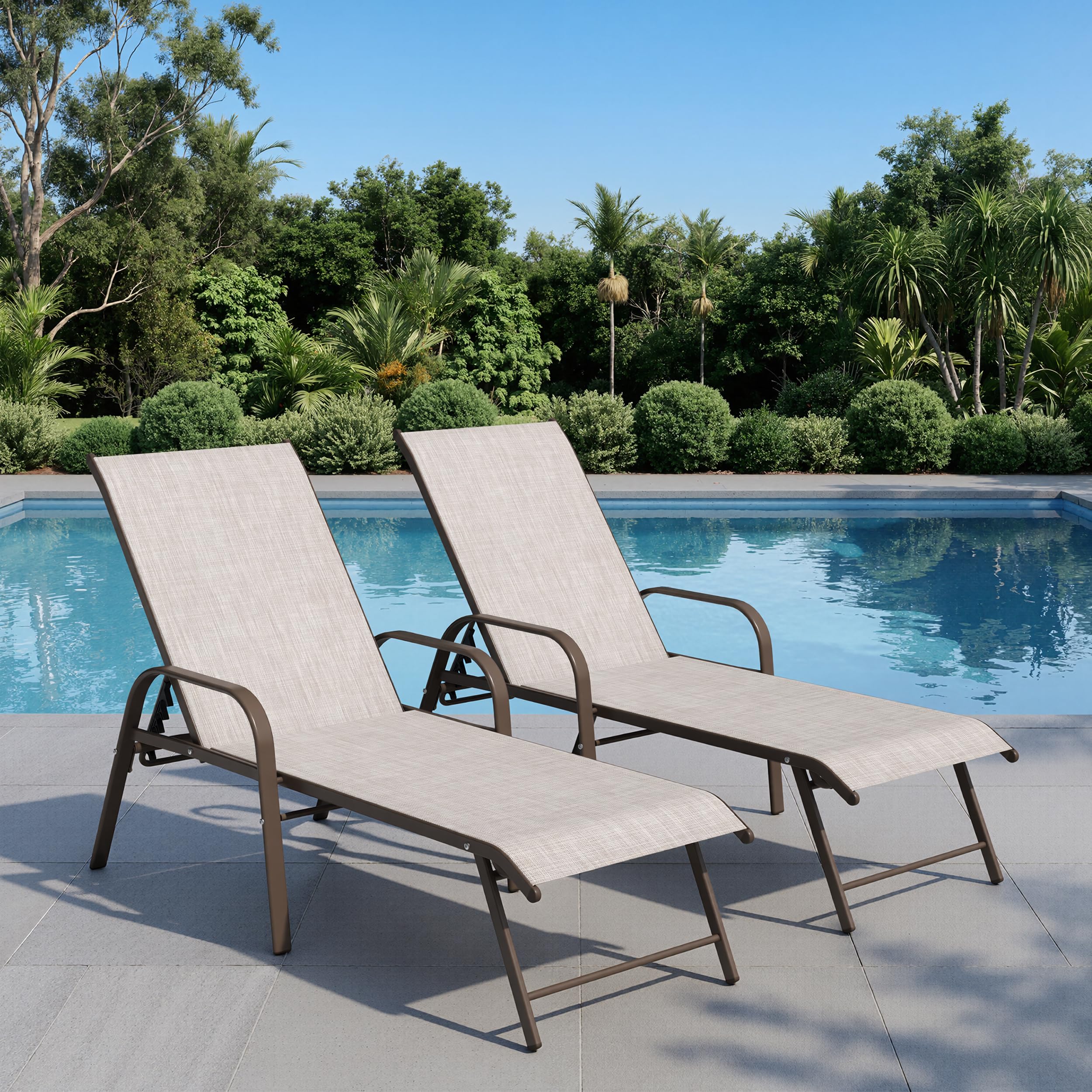 Adjustable Metal Pool Chaise Lounge Chair Set of Two