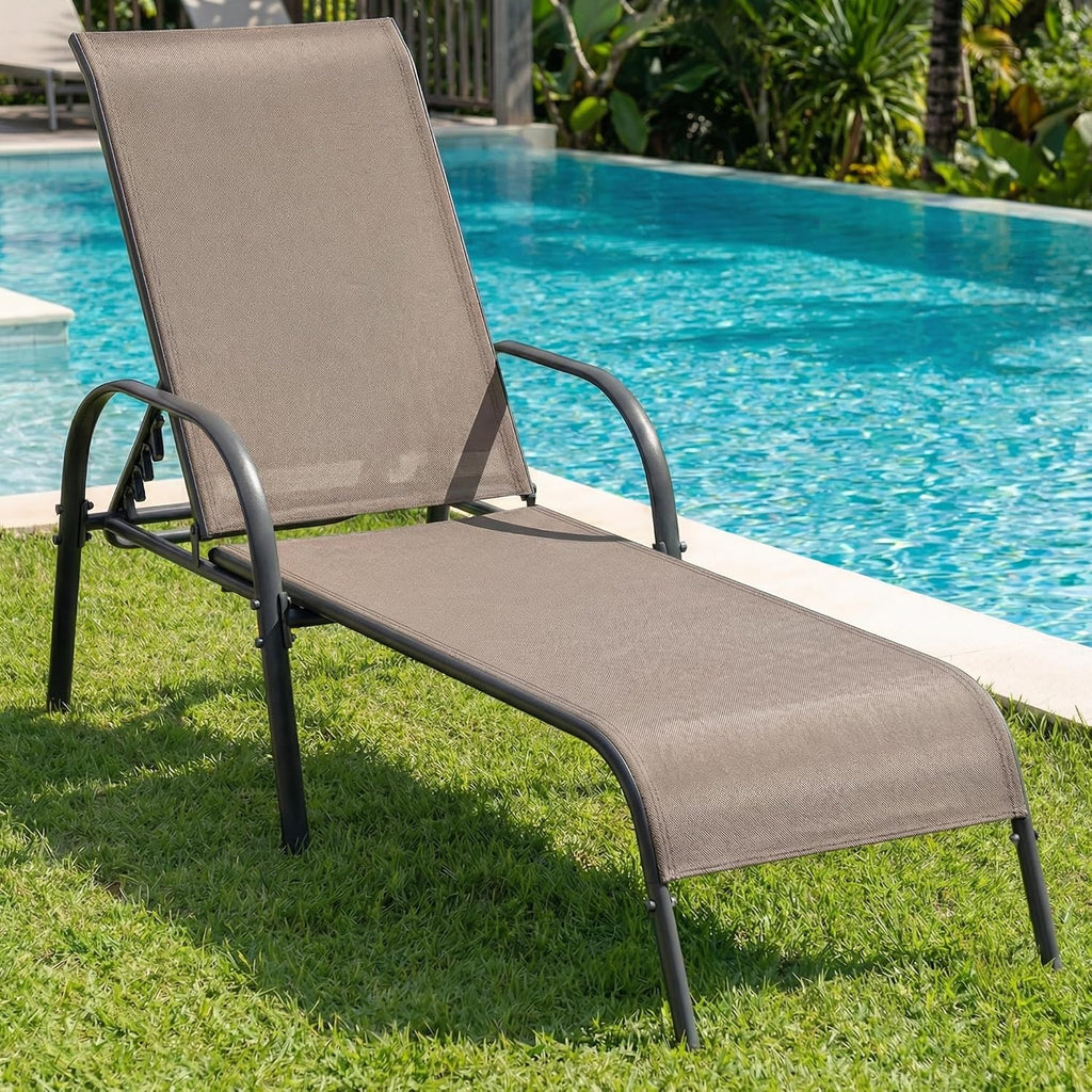 Breathable Metal Frame 5-Position Pool Chaise Lounge