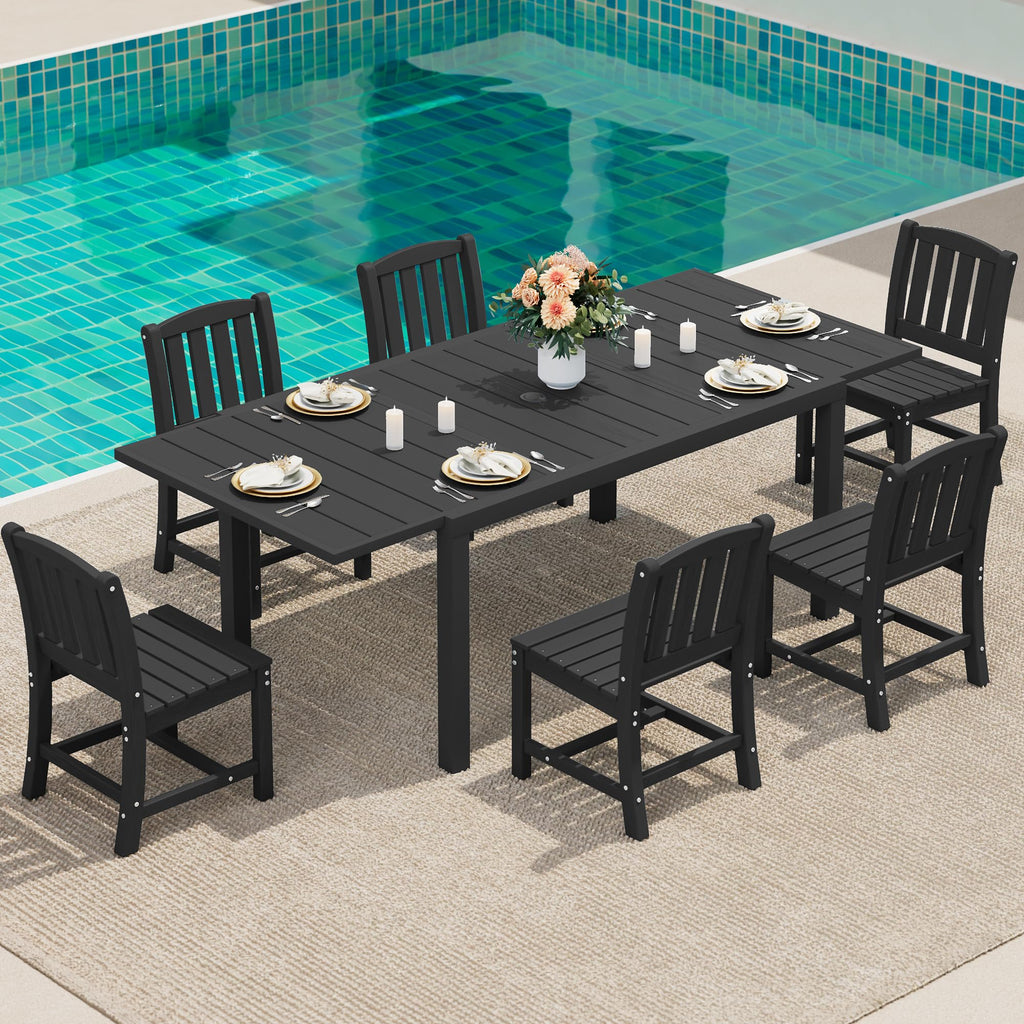 10pc Expandable Table Grey HDPE Eight Chairs Umbrella