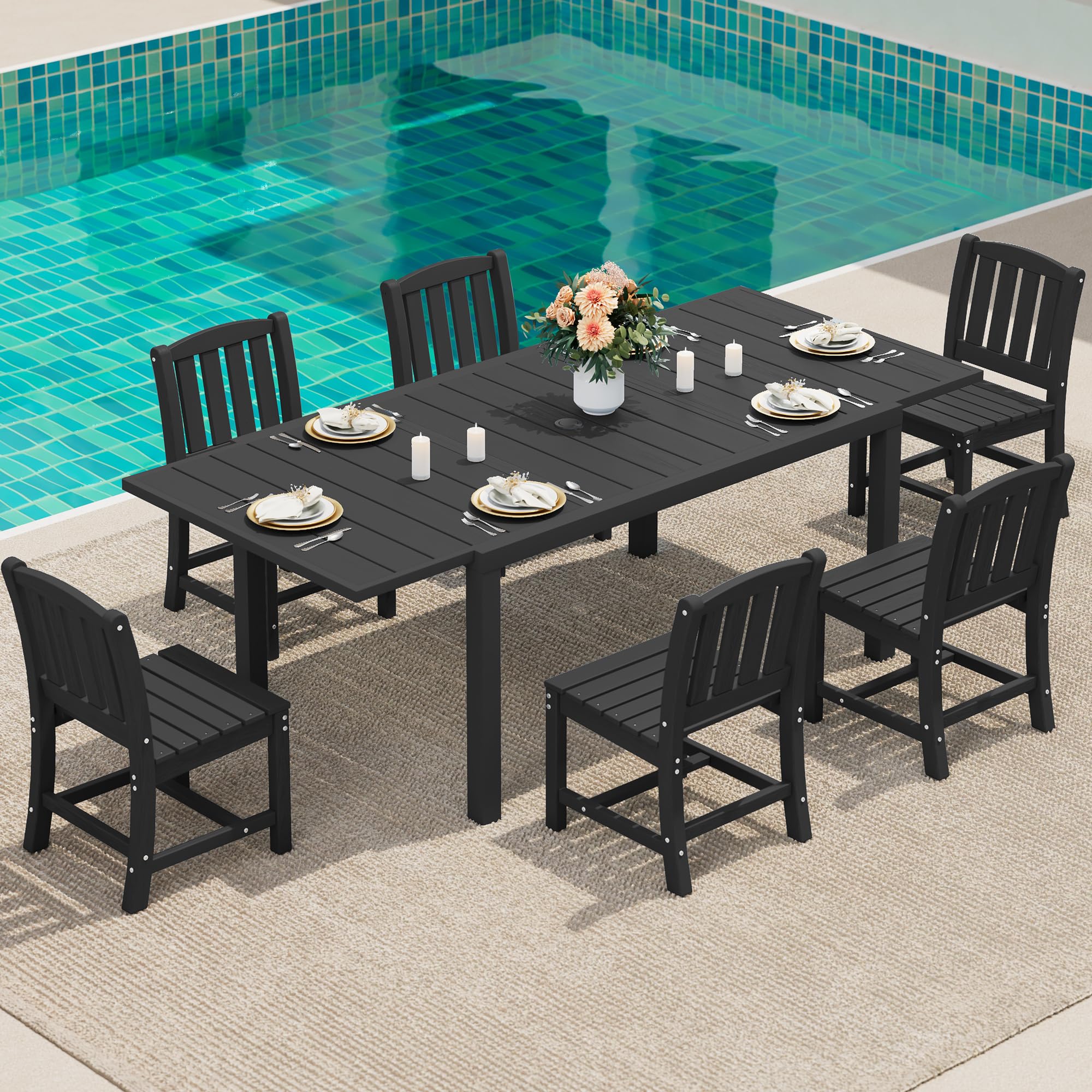 10pc Expandable Table Grey HDPE Eight Chairs Umbrella
