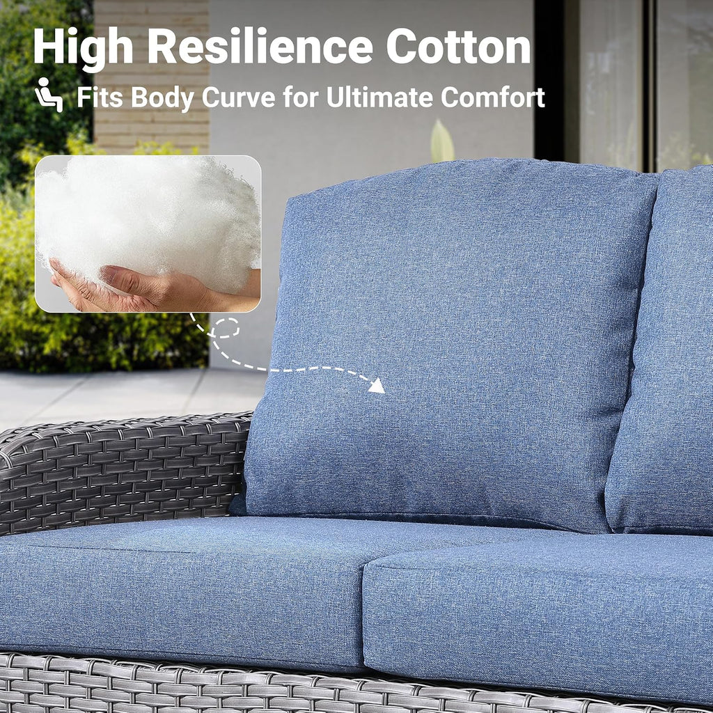 4-Piece Rattan Patio Set Cushioned Denim Blue