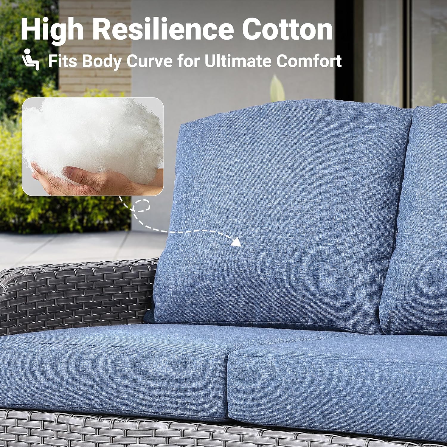 4-Piece Rattan Patio Set Cushioned Denim Blue