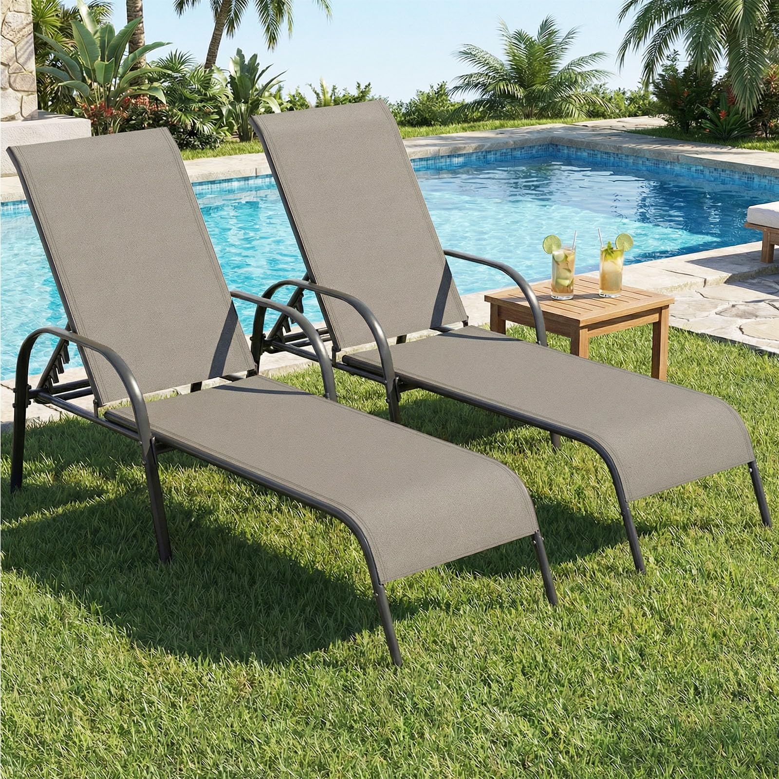 Breathable Metal Frame 5-Position Pool Chaise Lounge