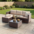 5 Piece Modular Wicker Sectional Khaki Patio Set